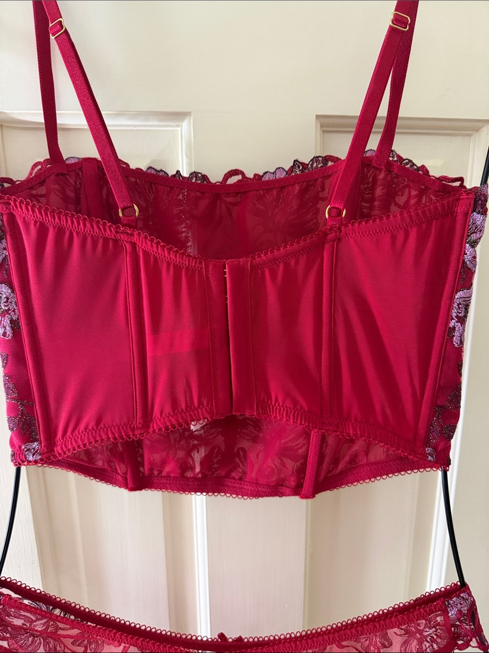 Victoria's Secret Red & Lavender Floral Embroidered Corset Set - Picture 6 of 8